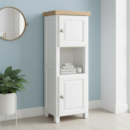 GROF GROFurniture Tall White Slim Cabinet Hallway Storage or Livingroom Unit, Corner Display Unit with Shelf