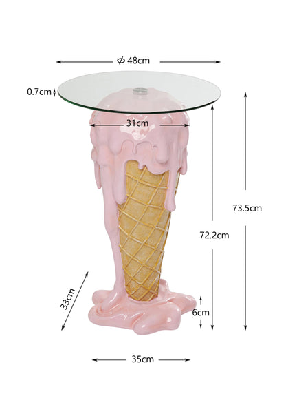 Kare Design Bistro Table Ice Cream, Pink, Round Dining Table, Diameter 48cm, Safety Glass, Pop Art Design, Indoor, Room Decor
