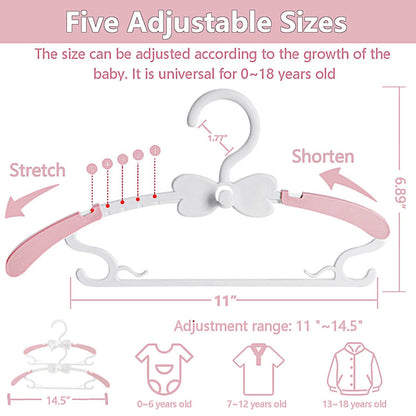 WJWSKI Children's Clothes Hangers, 29-37 cm, Growing Children's Hangers, Pack of 50, Stackable Baby Hangers with Trouser Stand, Space-Saving