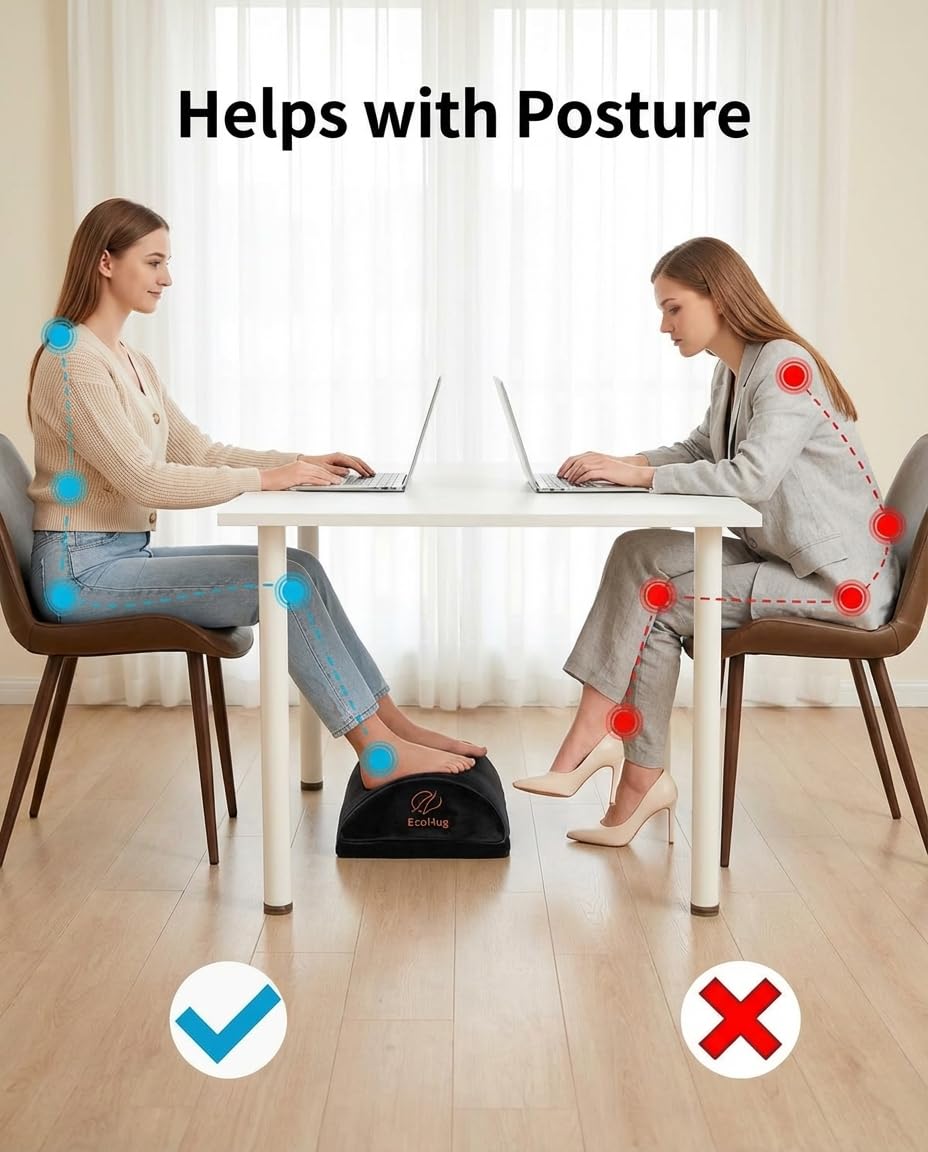 Foot Rest Under Desk at Work | Adjustable Height 16 cm Memory Foam | Foot Stool | Ergonomic Footrest for Back & Hip Pain Relief | for Office & Home