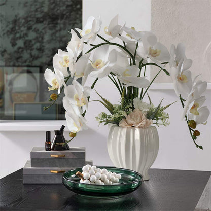 LESING Artificial Flowers Ochids Plants Fake Orchid in Pot Artificial Flowers with Vase Orquidea Faux Orchid for Home Indoor Decoration (Style 3,White