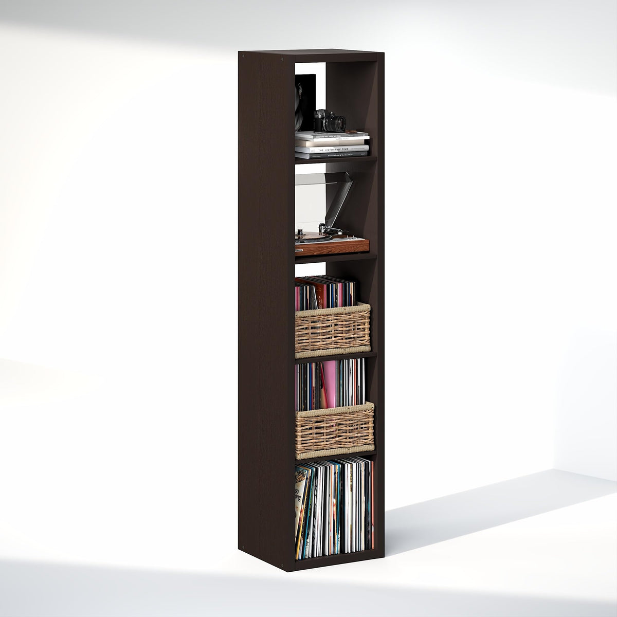 Furinno CUBICLE Record Player Stand with Vinyl Storage, 5-Cube 3 cm Extra Thick Vinyl Record Storage