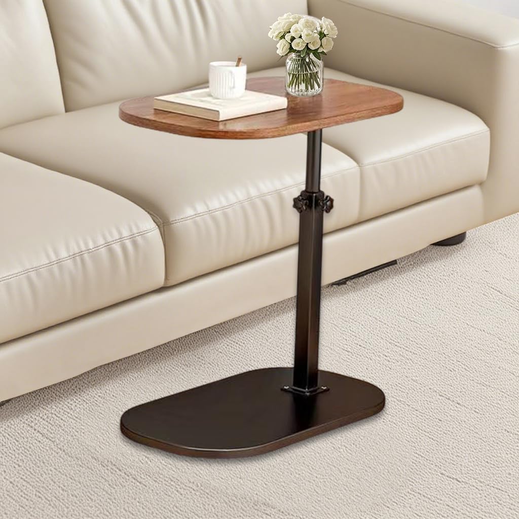 C-Shaped Side End Table, Adjustable Height Sofa Side Table, 360 Degree Rotating TV Tray, Perfect for Small Spaces, Sliding Rotating Bedside Table