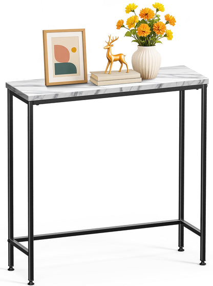VOUNOT® Slim Console Table, Metal Frame Entryway Table, Small Sofa Side Table for Hallway, Living Room or Bedroom, 75x24x75 cm, White