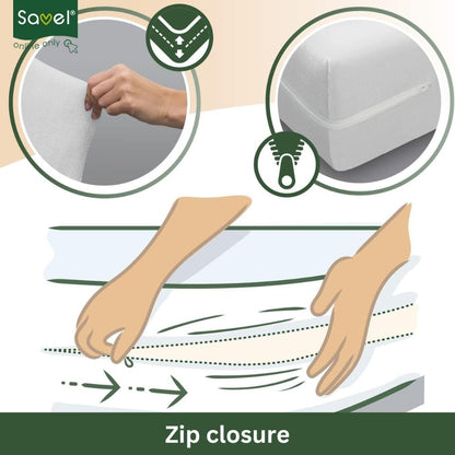 SAVEL - Mattress Encasement (90x190/200 cm) Single Size | Adjustable and Elastic | Absorbent Mattress Protector - White