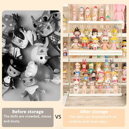 Nynelly 3 Tier Clear Acrylic Display Case for Models, Mini Figures, Pop Mart, Labubu, Sonny Angel, Smiski - Assemble Dustproof Display Box with Door
