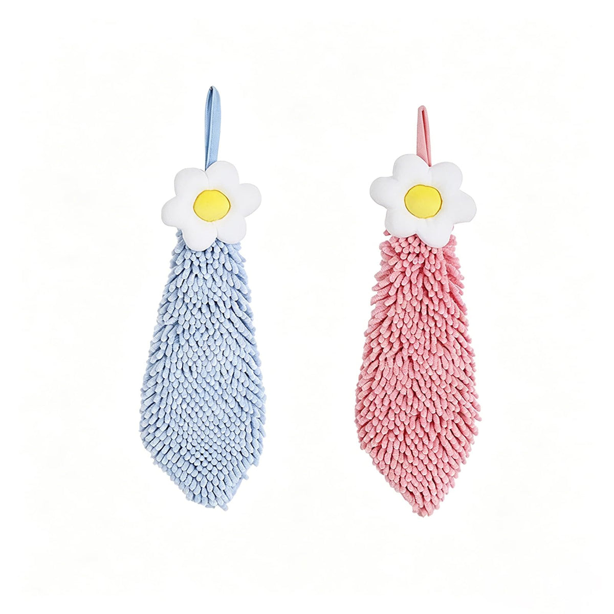 Chenille Hand Drying Towel with Hanging Loop,Daisy Design Lovely Fingertip Towel for Kids Adults