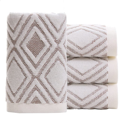 Pidada Hand Towels Set of 4 Diamond Pattern 100% Cotton Absorbent Soft Decorative Towel for Bathroom (Beige Brown)