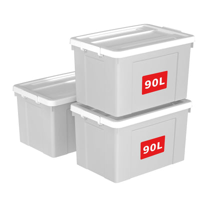 Cetomo 90L*3 Storage Boxes, Plastic Storage Box with Lids, Organizing Container with Secure Latching Buckles, Stackable, Nestable