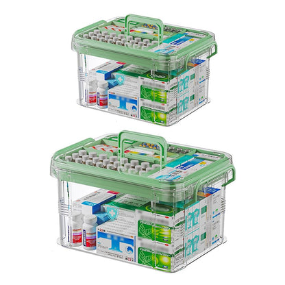 SINBINTA 2-Pack Clear Plastic Medicine Storage Organiser (Green)