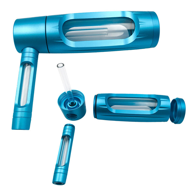 Portable metal smoking pipe with 155mm glass bowls, for dry tobacco & herb, hookah shisha pipe accessories.