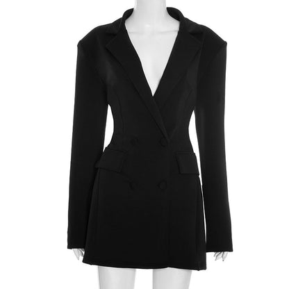 New-style Casual Slim-fit Suit Long-sleeve Bud-shaped Faux-pocket Dress