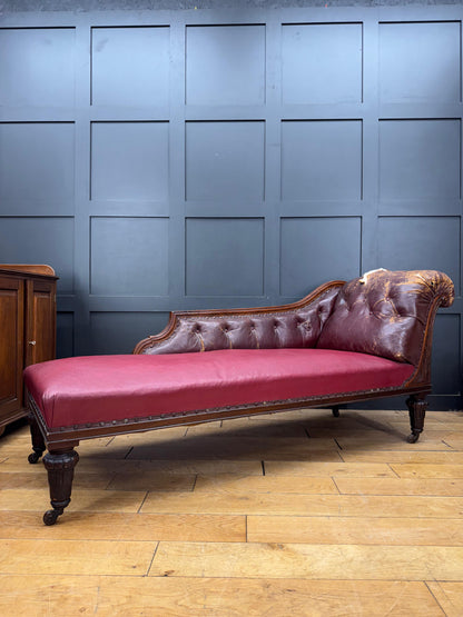 Victorian Mahogany Chaise Longue Day Bed Sofa Antique Carved Frame on Castors