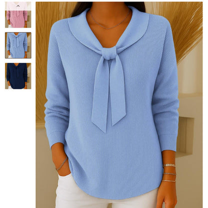 Women's Solid Color Loose And Knitted Bow Sweater