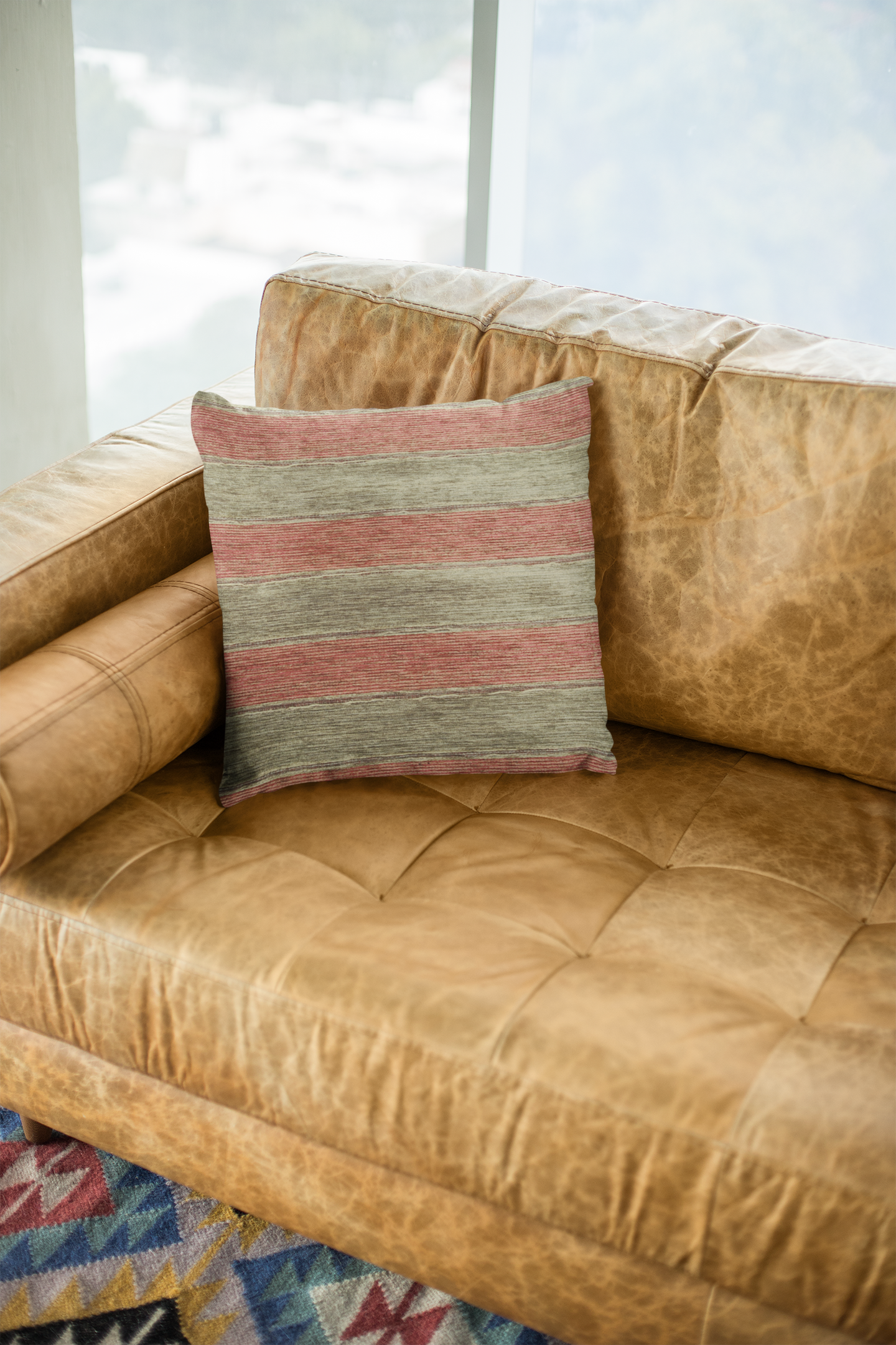 Art of the Loom Kilim Stripe Woven Cushion Cover - Red/Brown Stripes 45/50/60cm