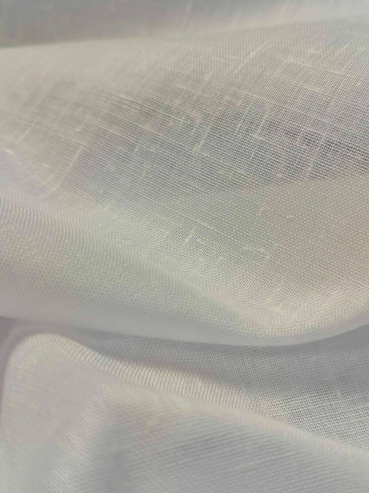 White Single Width Linen-Look Sheer Voile Fabric By The Metre