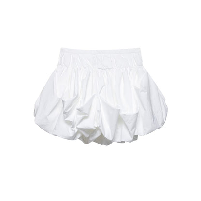 Elastic waist solid color short pleated puffy skirt half skirt