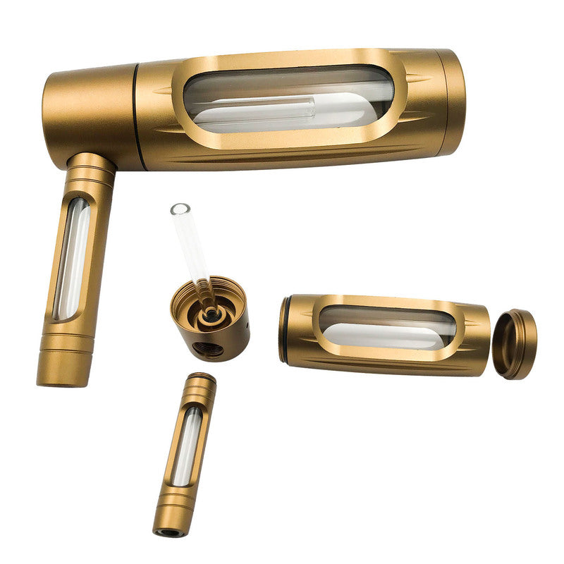 Portable metal smoking pipe with 155mm glass bowls, for dry tobacco & herb, hookah shisha pipe accessories.