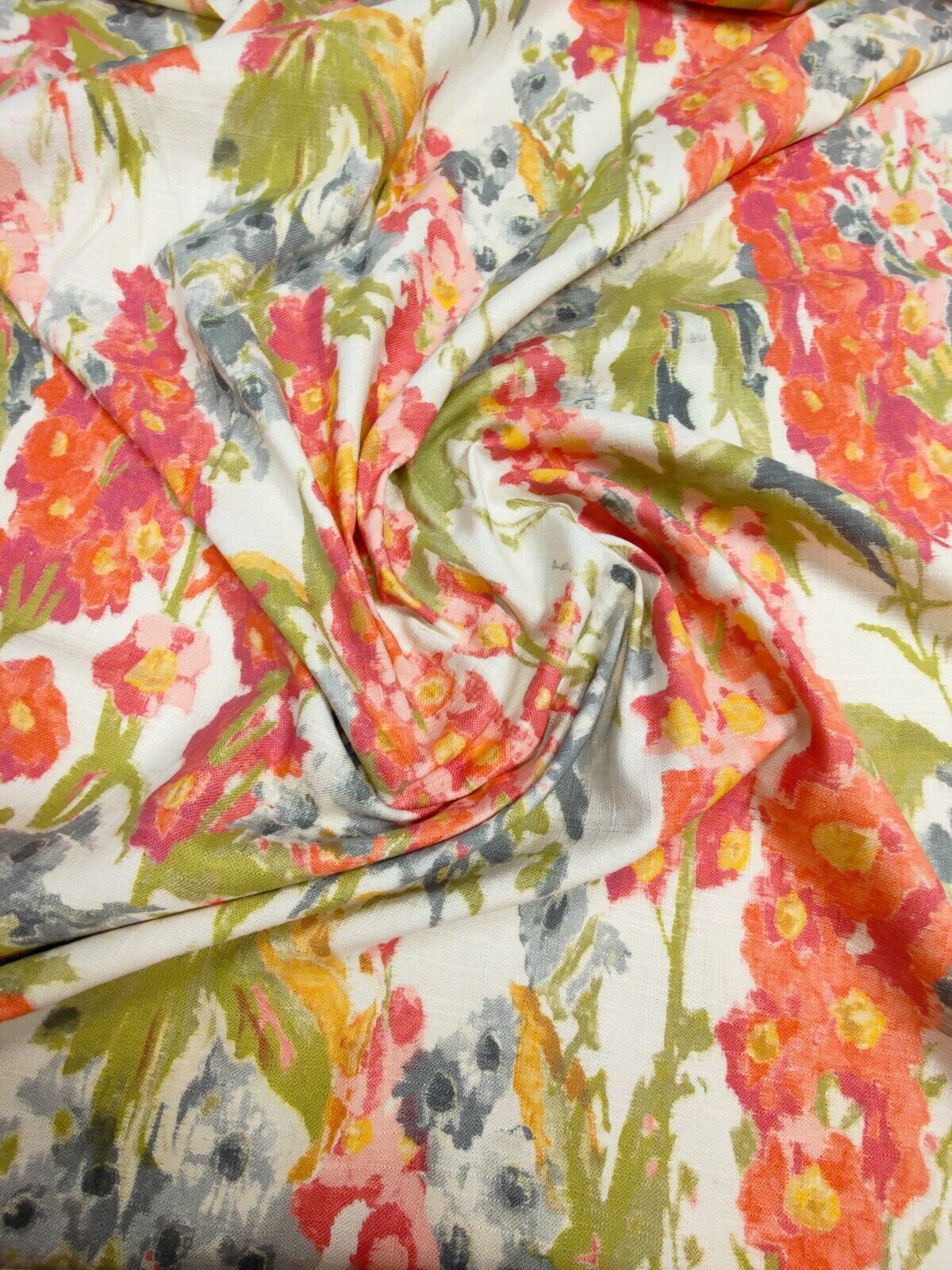 Edinburgh Weavers Hollyhocks Candy / Indigo Curtain Fabric By The Metre