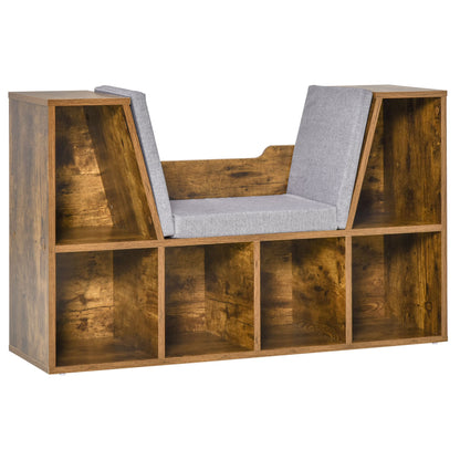 Bookcase Storage Reading Seat Unit Kids Adults Six Cubes Brown