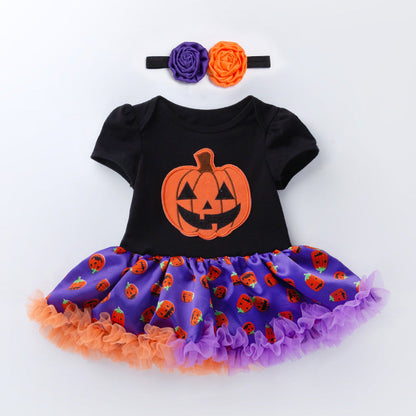 Halloween Pumpkin Short Sleeve Romper