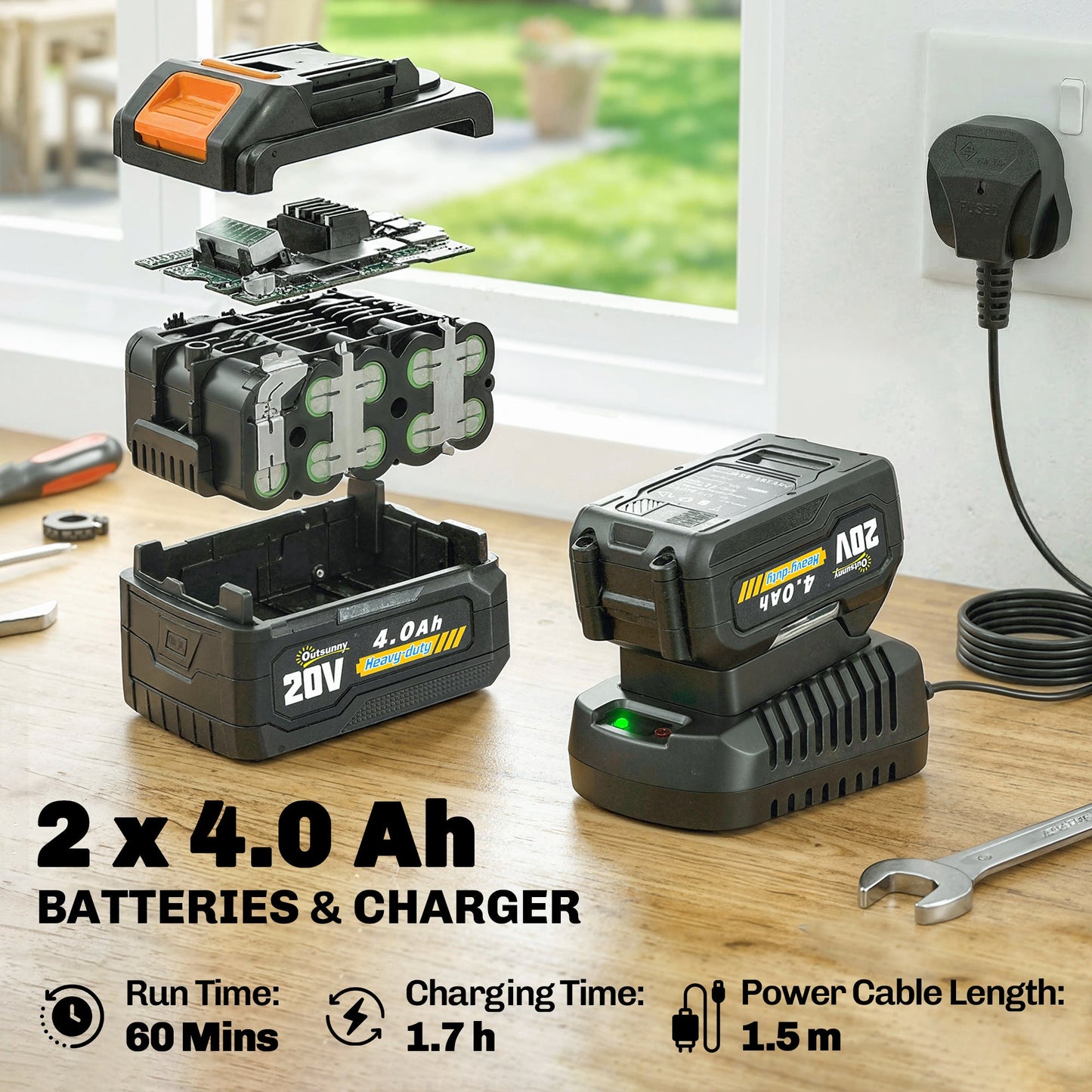 Outsunny Cordless Strimmer with 2 x 4.0Ah Lithium Batteries & Charger, 2-in-1 Lightweight Cordless Grass Trimmer and Lawn Edger