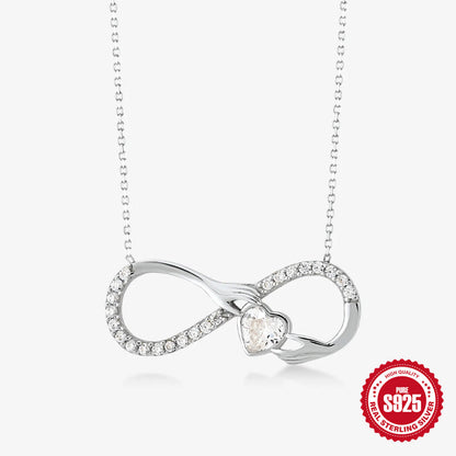 S925 Sterling Silver Palm Heart-shaped Diamond Eight-word