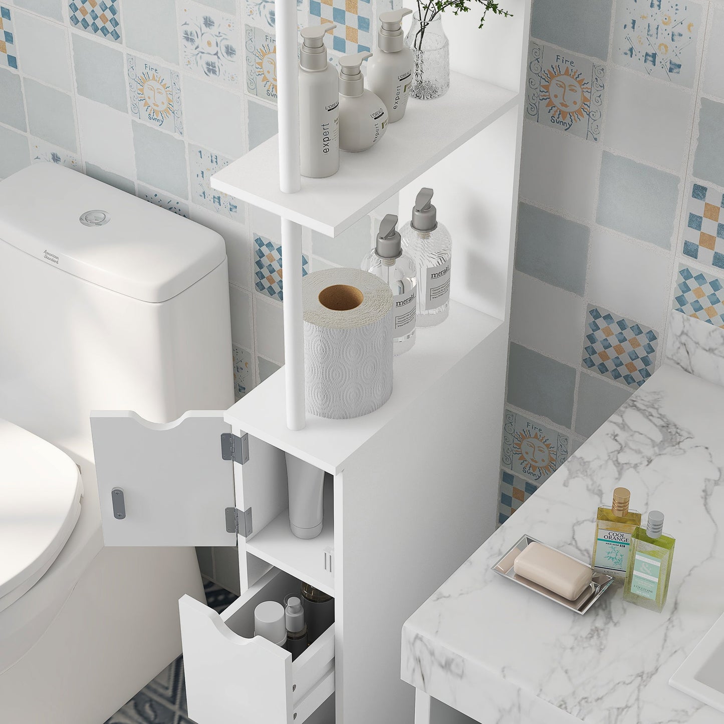 HOMCOM Tall Bathroom Cabinet, Bathroom Storage Cabinet W/ Shelf, Drawers White