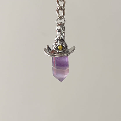 Retro Natural Amethyst Hexagonal Witch Hat Pendant Necklace