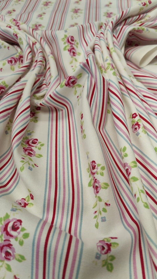 Clarke & Clarke Floral Stripe Chintz Curtain Upholstery Fabric By The Metre