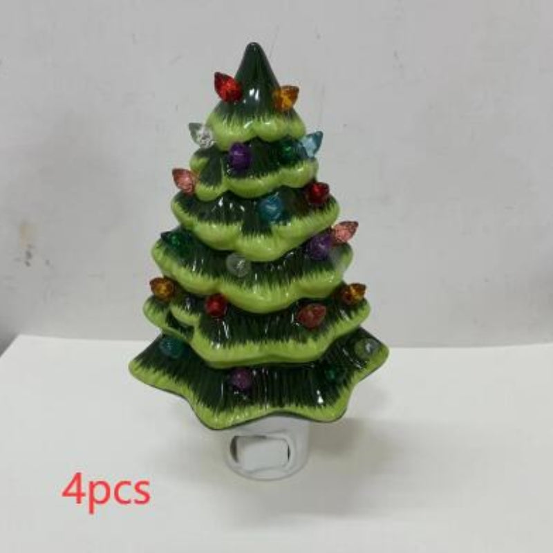 Ceramic Christmas Tree Night Lamp - Elegant Wall Plug Light in White & Green