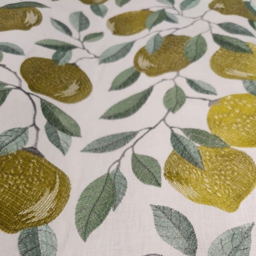 Clarke & Clarke Sicillian Lemon Embroidered Curtain Fabric By The Metre