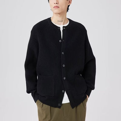 Men's Round Neck Loose Casual Trend Coat Black Sweater