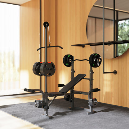 SPORTNOW Adjustable Weight Bench with Bench Press Rack, Preacher Curl Bench, Leg Extension and Lat Pull Down Machine, Incline or Flat Workout Bench for Home Gym Strength Training Weight Lifting