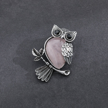Natural Stone Crystal Pendant Owl Pendant Alloy Accessories Necklace