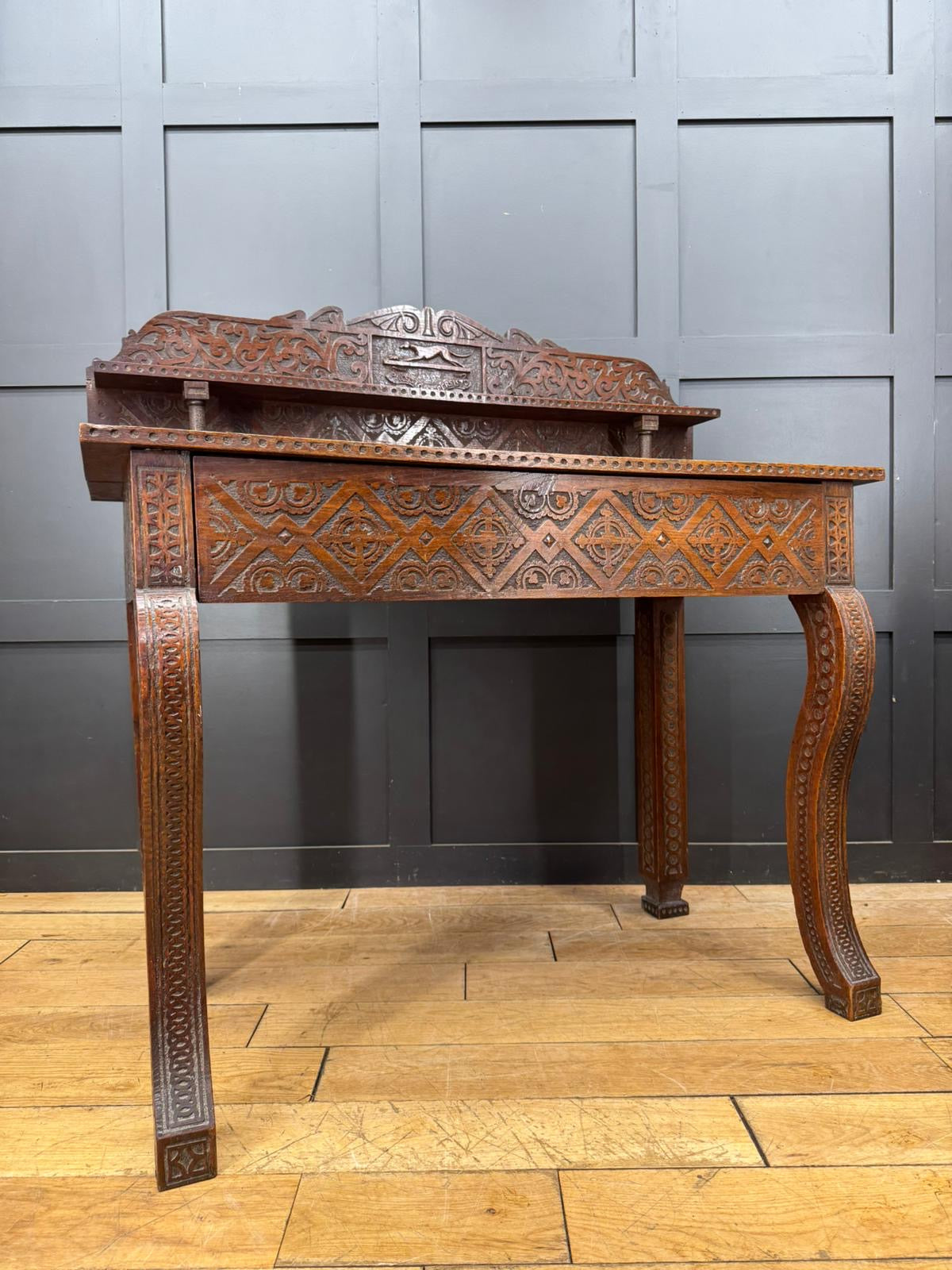 Antique Anglo-Indian Carved Oak Hall Table Sideboard / Antique Console Side Table