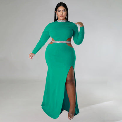 Women's Solid Color Casual Sexy Midriff-baring Slit Dress