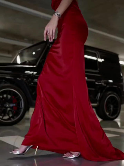 Solid Color Backless Maxi Dress