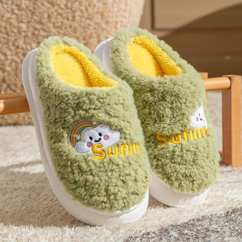 Cute Cartoon Cotton Slippers Thick Bottom Home Slippers Fashion Floor Bedroom Slipper Women Men Couples Warm House Shoes