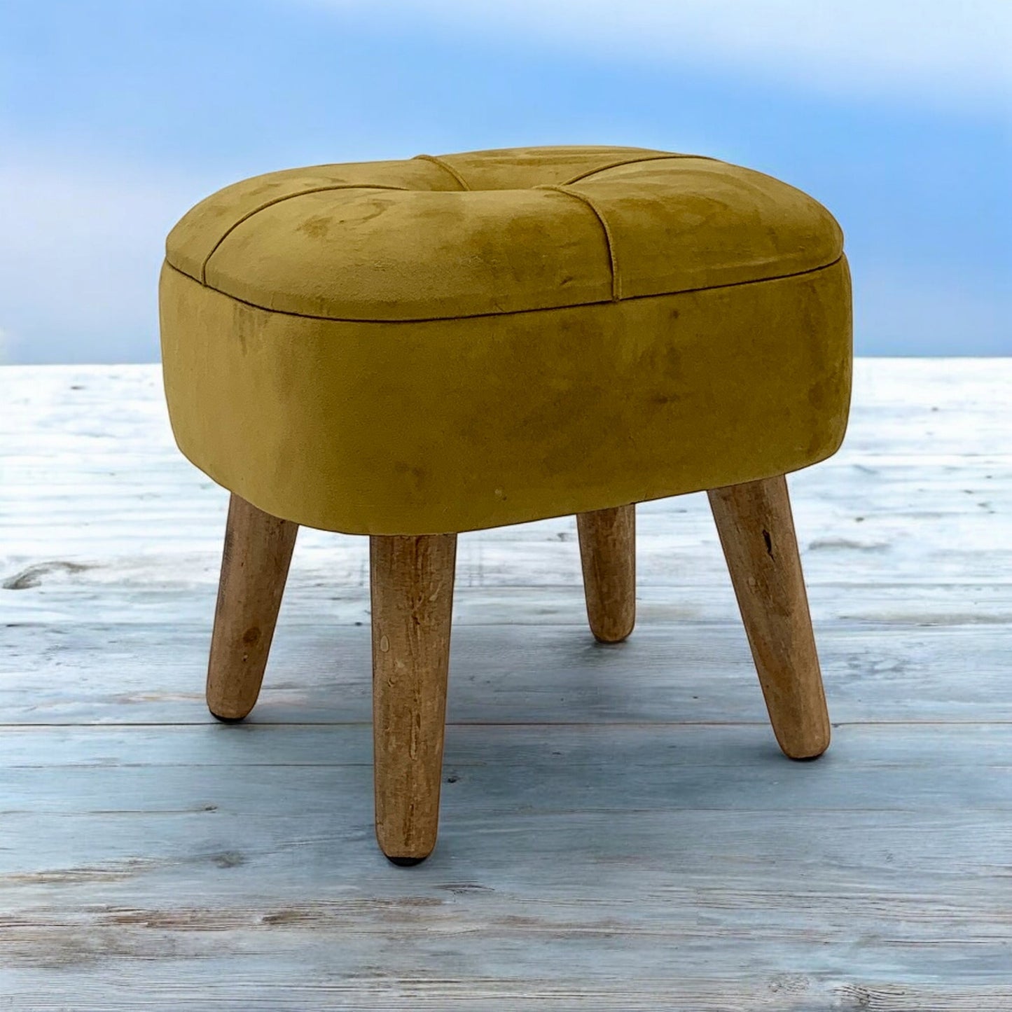 AcaciaHome Stylish & Durable Living Velvet Ottoman Footstool with Lift-Up Storage, Round Design, Traditional Pattern, Comfortable Medium Firmness for Living Room, Office or Lounge (Yellow, Round)