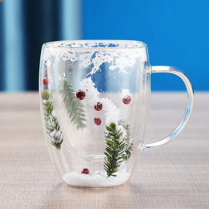 Christmas High Borosilicate Heat-resistant Double Layer Glass Cup