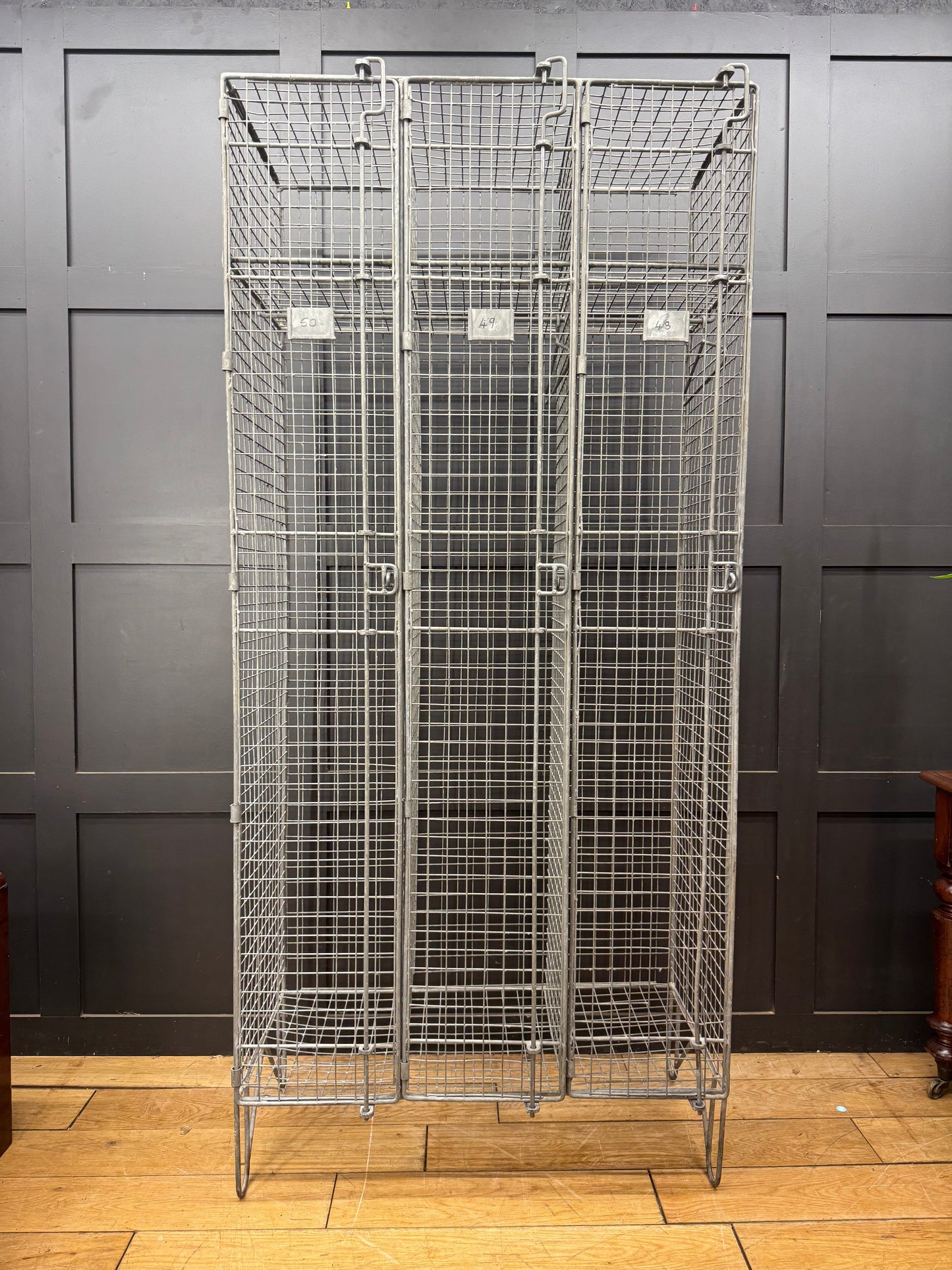 Industrial Vintage Wire Mesh Three Door Locker Storage Cabinet Cage Wardrobe