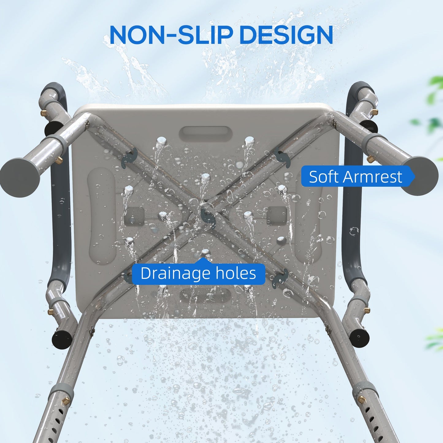 HOMCOM 57-69cm Aluminium Frame Bath Seat - Light Blue