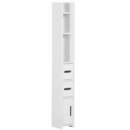 kleankin Modern Bathroom Storage Cabinet, Freestanding Tall Bathroom Cabinet with Open Shelves and 3 Cupboards with Door, for Bedroom Hallway, White