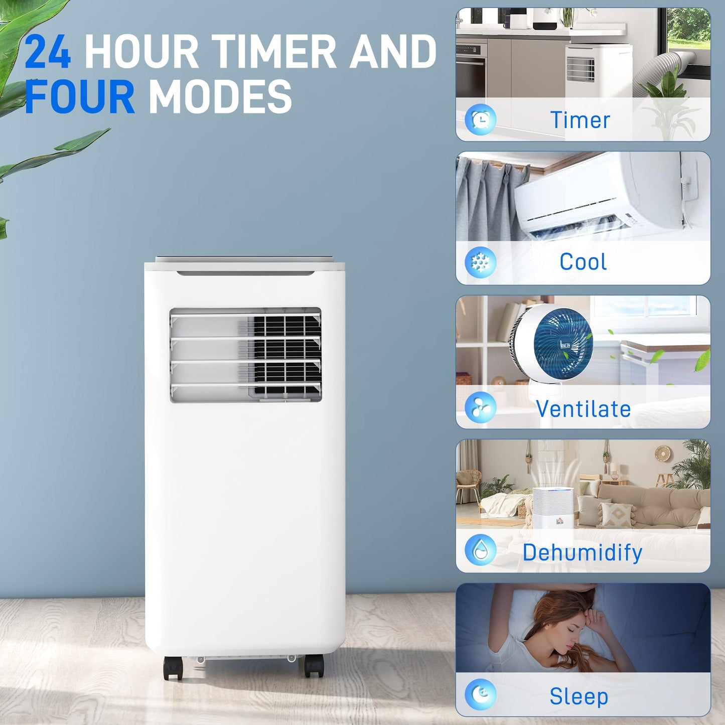 HOMCOM 9000 BTU Portable Air Conditioner, Smart Home WiFi Compatible, 4 in 1 Air Conditioning Unit, Dehumidifier, Fan with Remote, 24H Timer, Window Venting Kit, 20m\'c2\'b2, R290, A Energy Efficiency