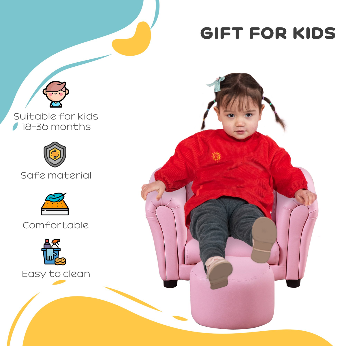 Kids Sofa Children Chair Seat Armchair W/Footstool Playroom Bedroom Pink