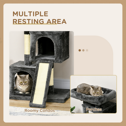 Cat Rest & Play Activity Tree w/ 2 House Perch Scratching Post Black Pawhut