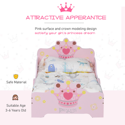 Kids Wooden Princess Crown & Flower Single Bed Safety Side Rails Slats