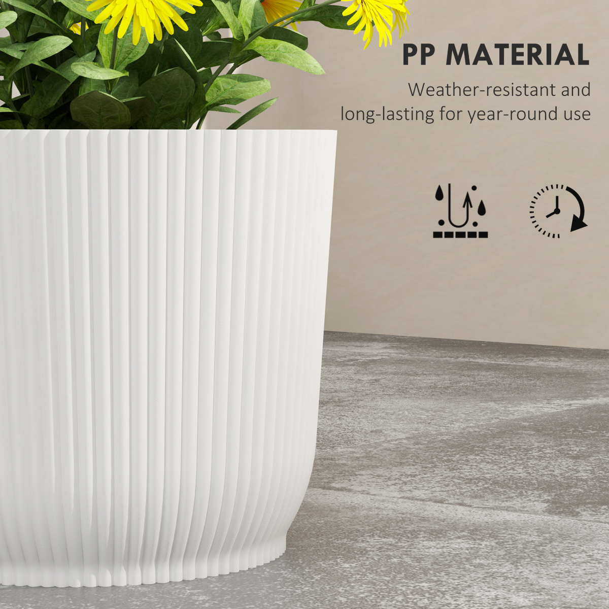 Outsunny Set of 3 Round Plant Pots Outdoor 22cm for Garden, White