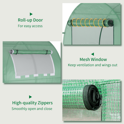 Polytunnel Greenhouse for Garden W/ Mesh Window and Steel Frame, 1.8 x 1.8 x 2 m